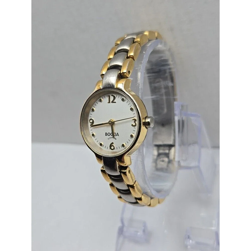 Boccia Titanium Womens Two Tone Watch White Dial Japan Quartz 5 Bar New Battery